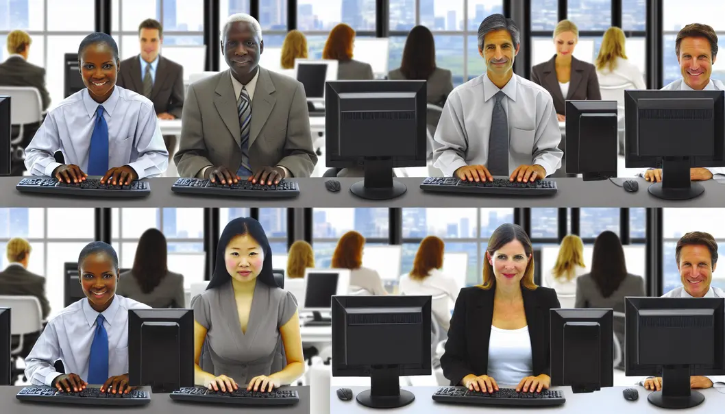 Employés dans une PME utilisant des ordinateurs, reflétant une gestion IT optimisée.